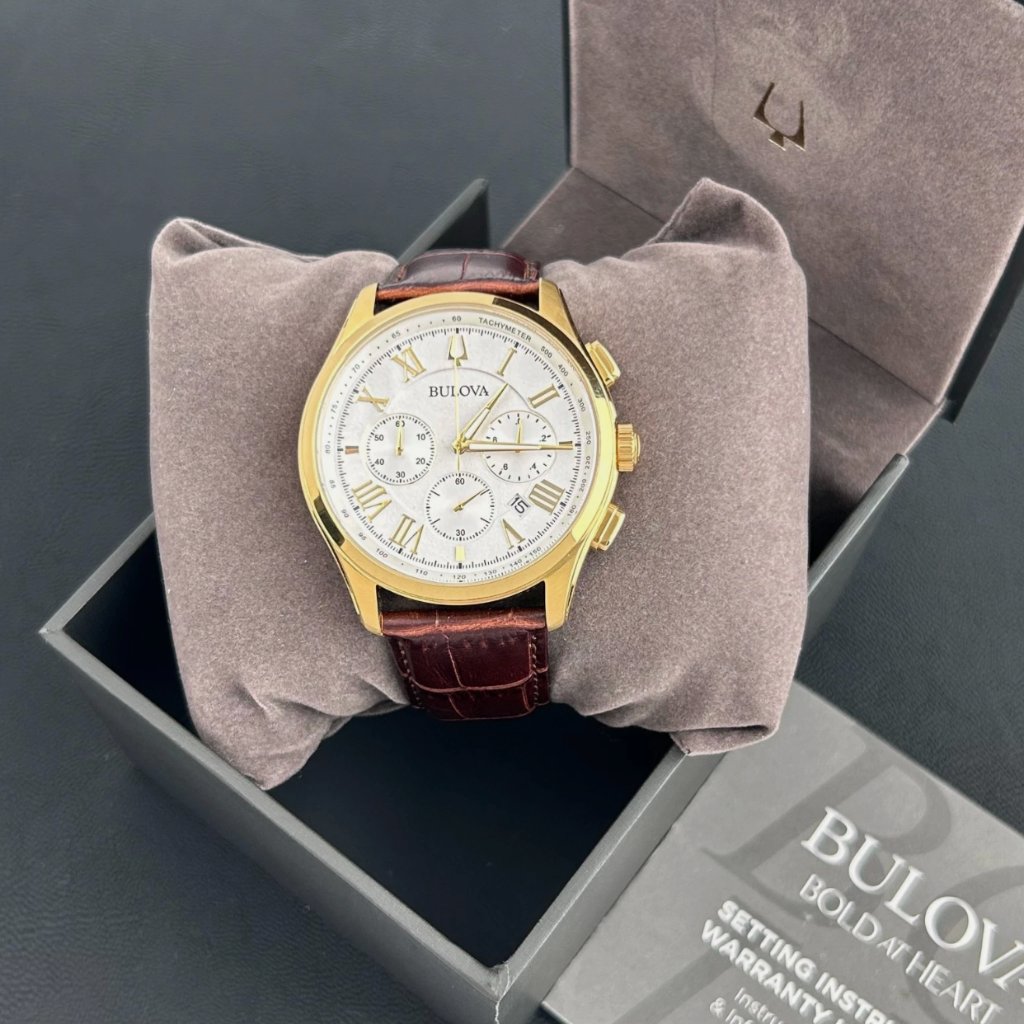 Bulova Classic White Dial 46mm LeatherMens Chronograph Watch
